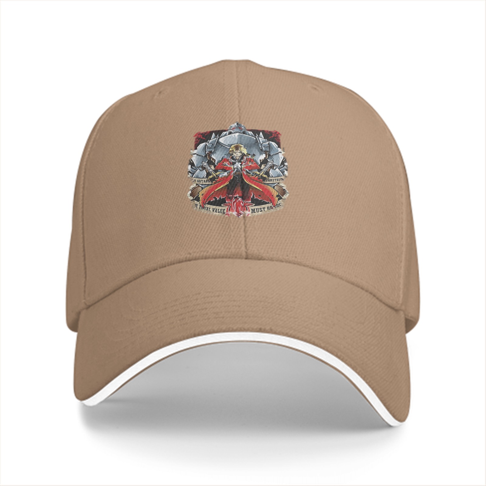 Black Baseball Cap with Fullmetal Alchemist Anime Graphic Print