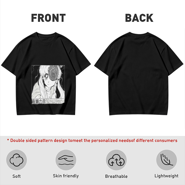 Olive anime graphic t-shirt with spiral eye design
