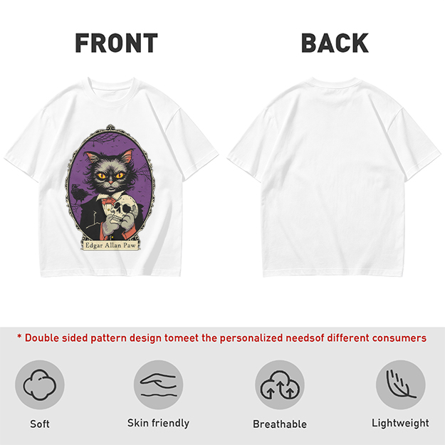 Edgar Allan Paw Cat Skull Raven Graphic Tee