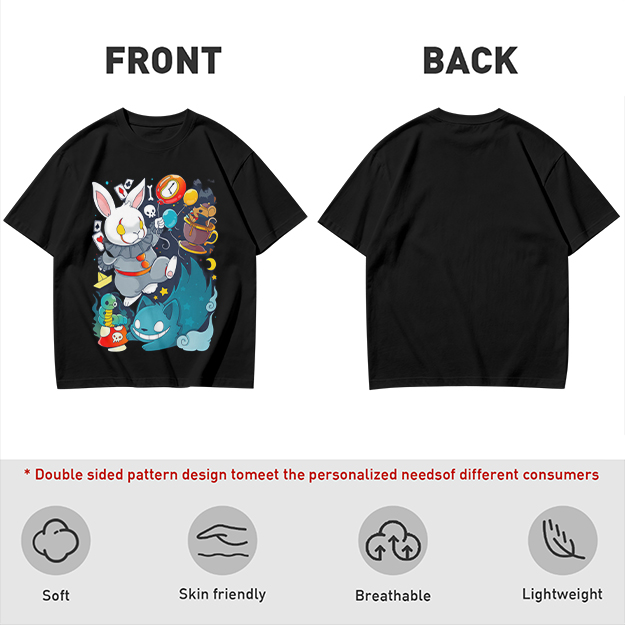 Alice in Wonderland Themed Graphic T-Shirt with Whimsical Characters