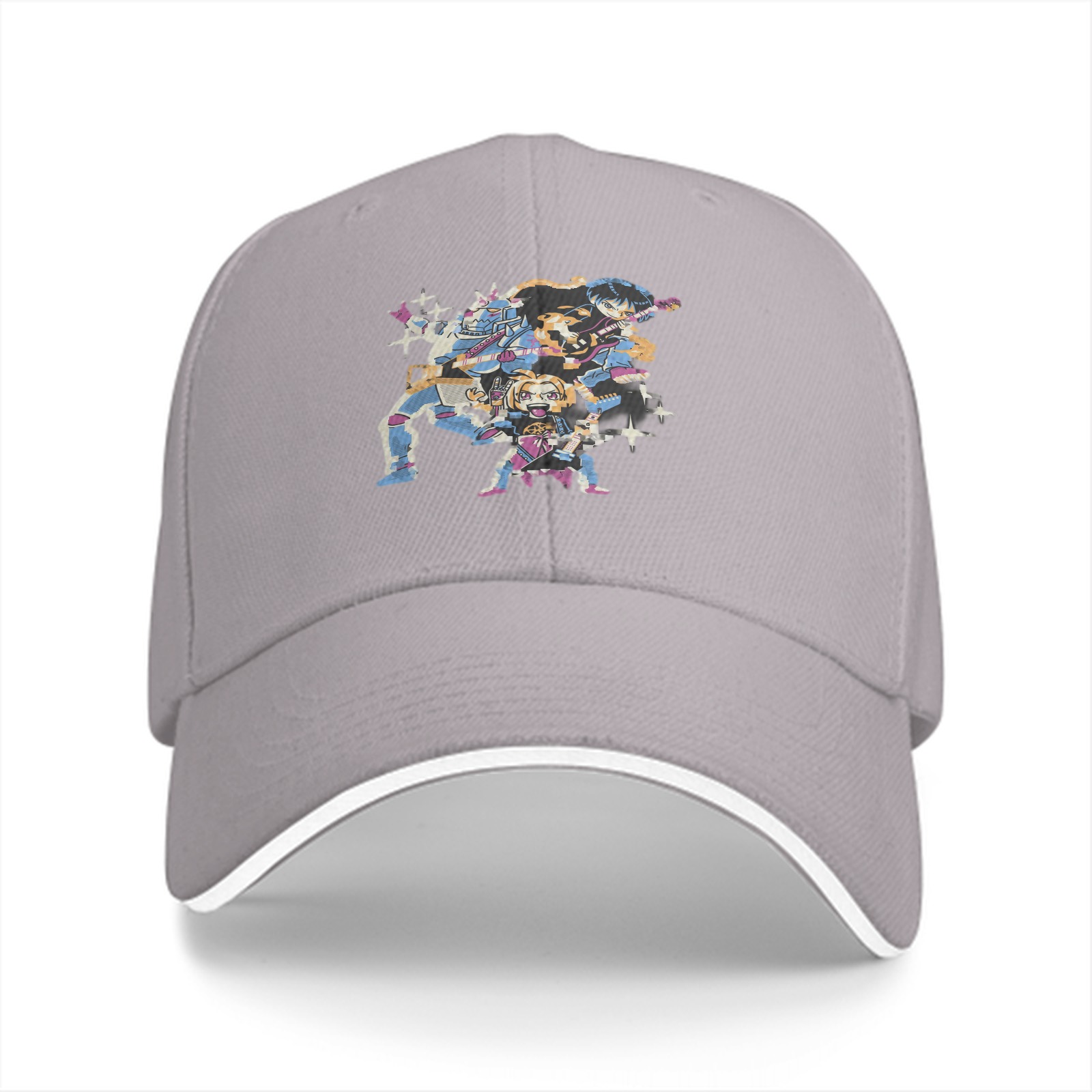 Black Baseball Cap With Anime Character Band Graphic