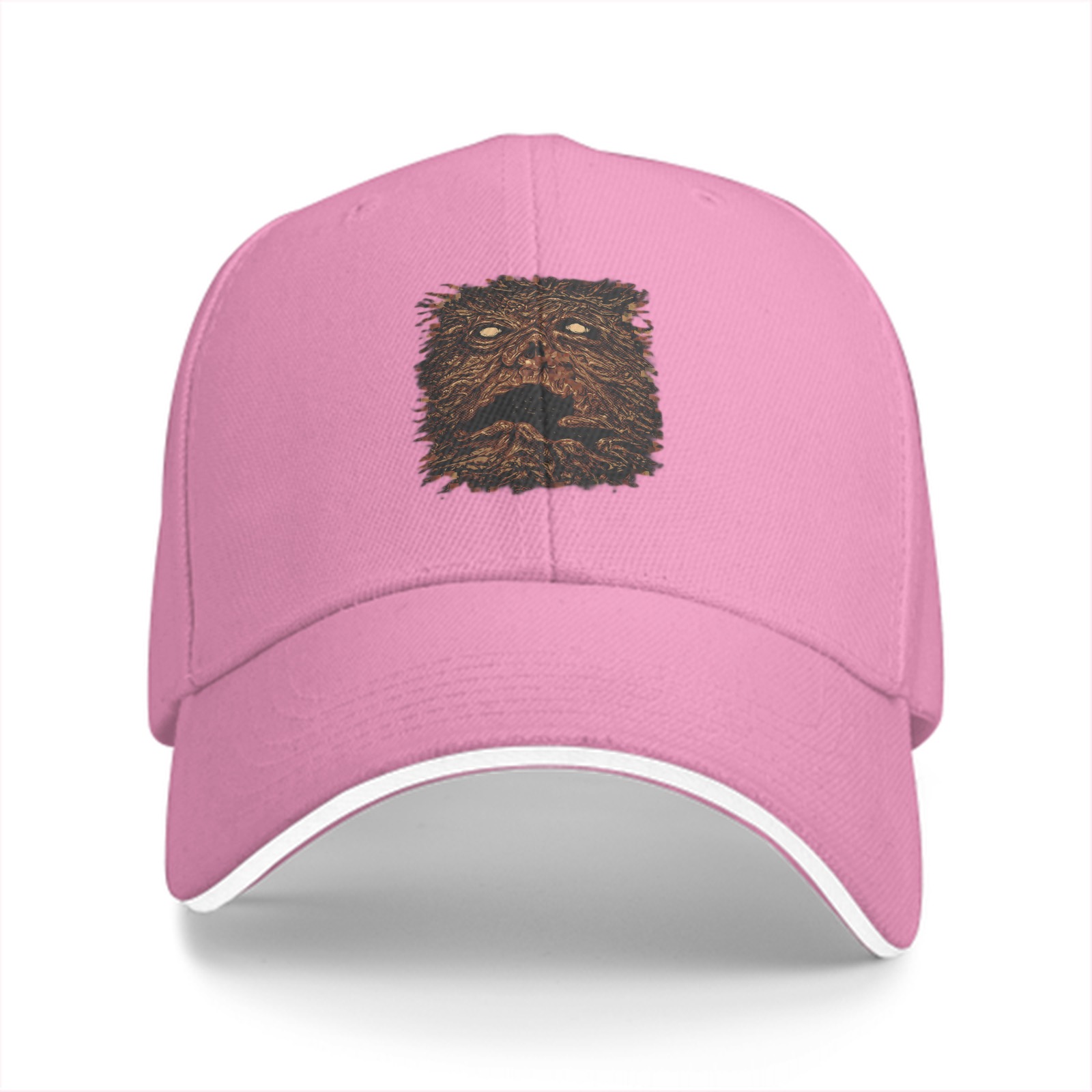 Black Baseball Cap with Textured Monster Face Graphic Print