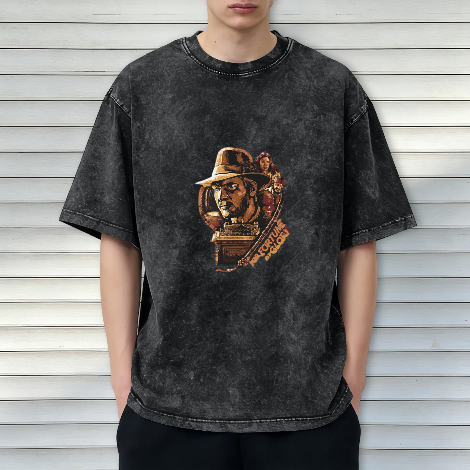 Vintage Wash T-Shirt With Adventure Themed Graphic For Fortune And Glory