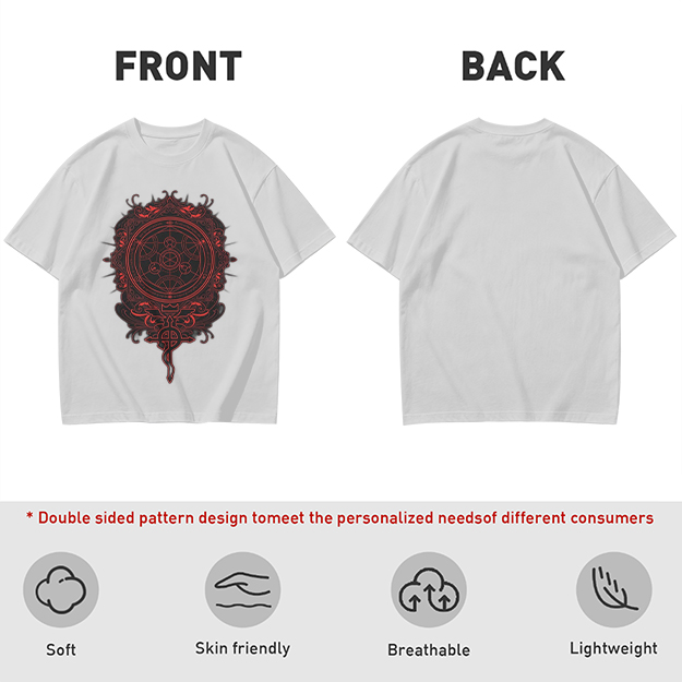 Olive T-Shirt With Red Occult Magic Circle Graphic