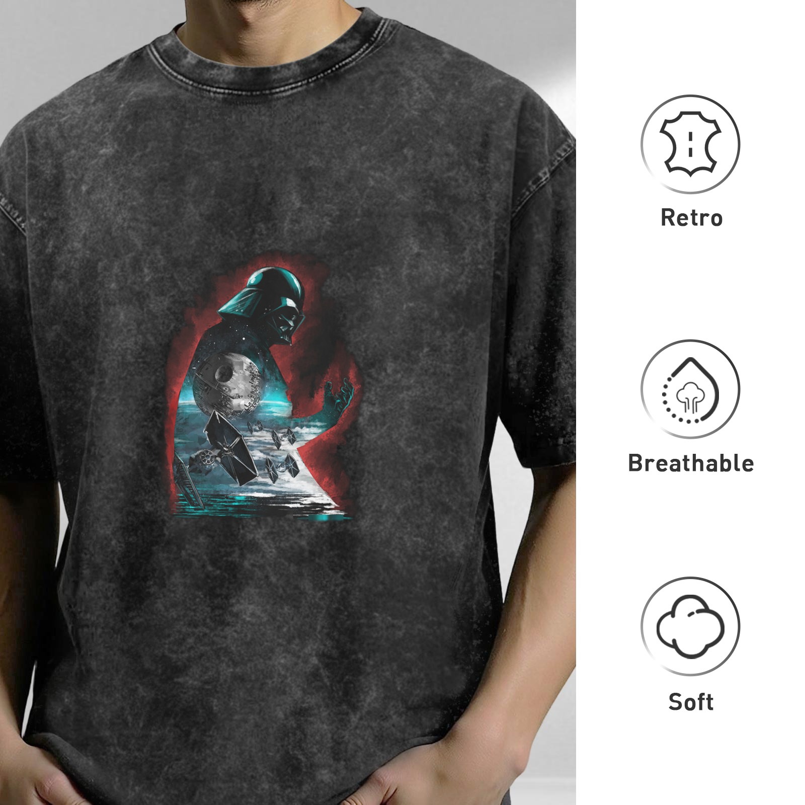 Star Wars Darth Vader Graphic Print Acid Wash Oversized Short Sleeve T-Shirt