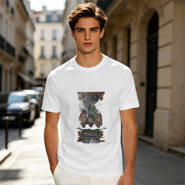 Olive T-Shirt With Magical Christmas Harry Potter Themed Print
