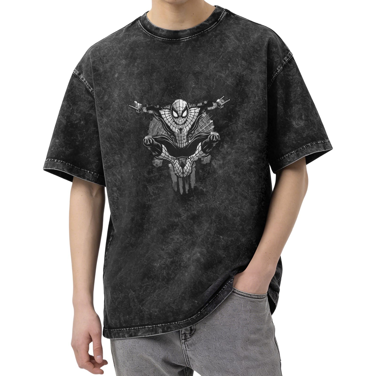 Oversized Acid Wash Spider-Man Graphic T-Shirt