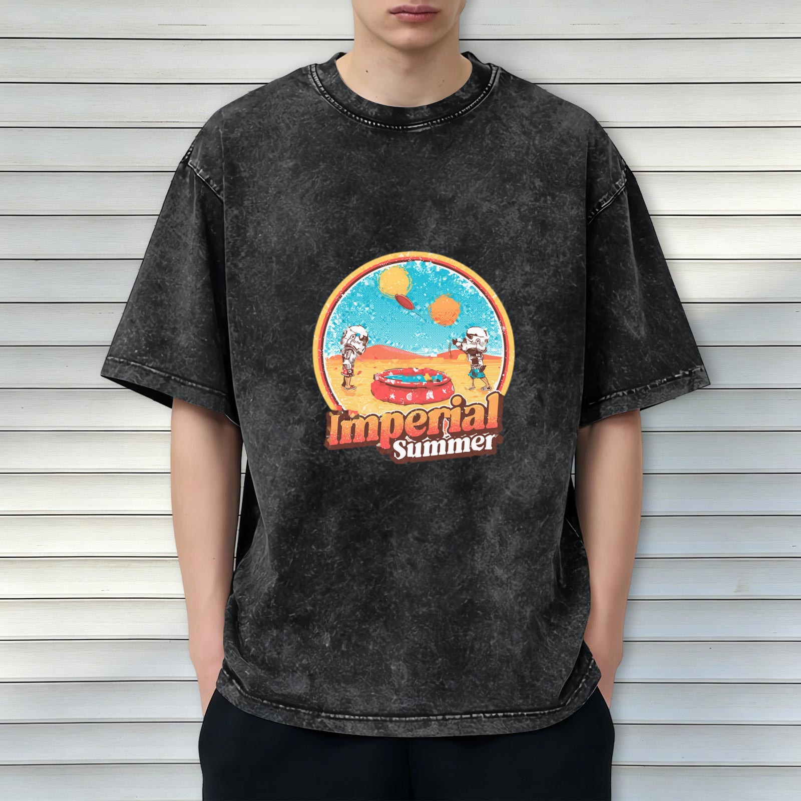 Imperial Summer Graphic Black Wash Oversized T-Shirt