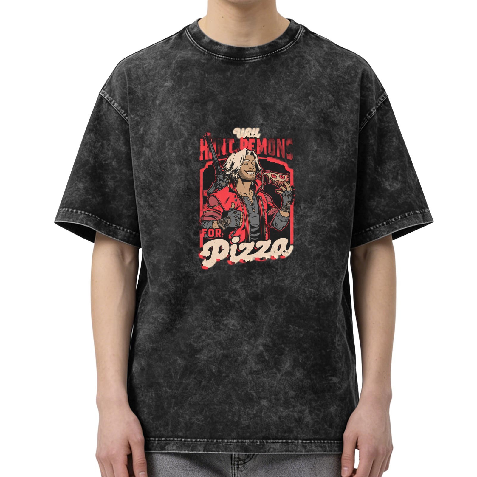 Devil May Cry Dante 'Hunt Demons For Pizza' Graphic Stone Wash T-Shirt