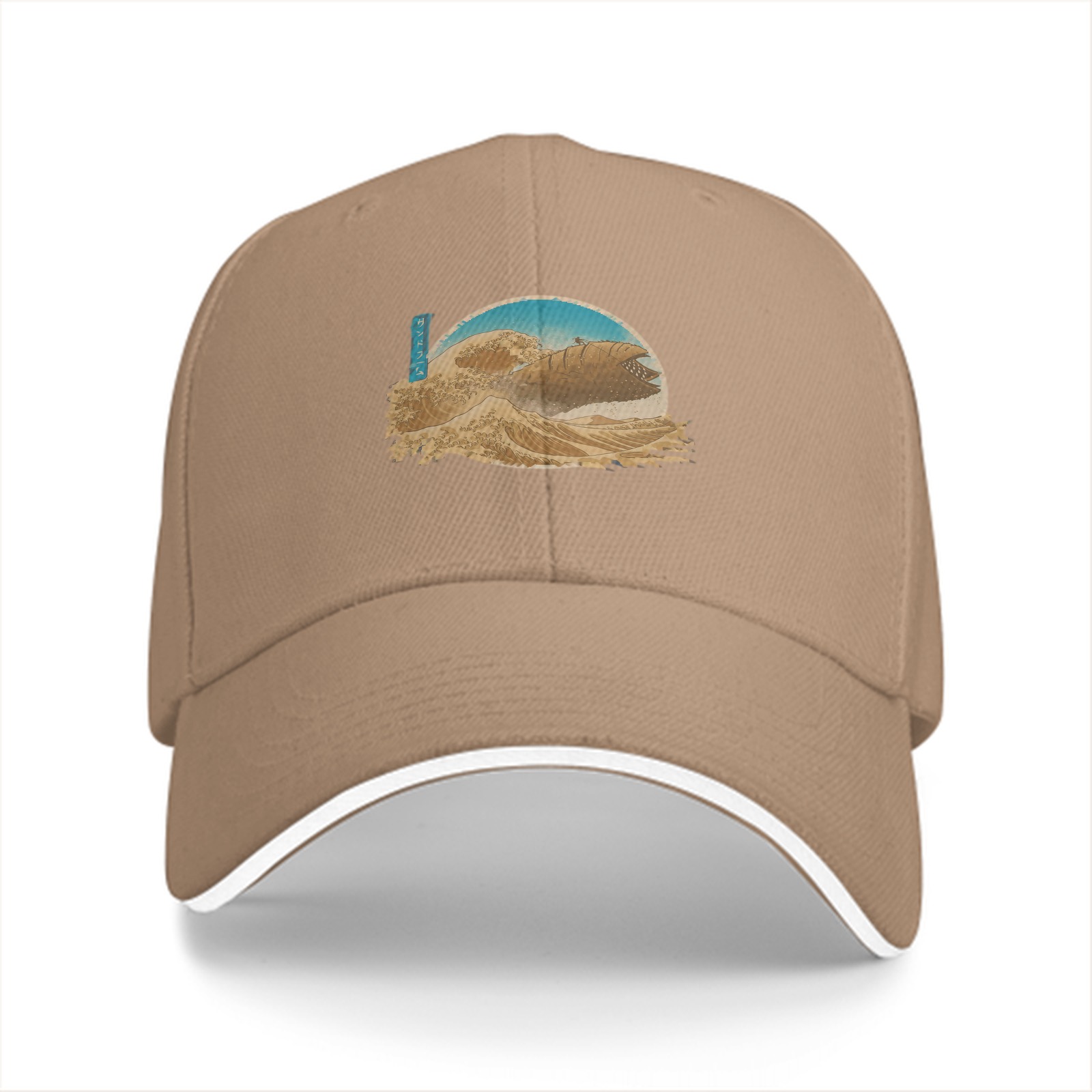 Black Baseball Cap with Japanese Wave Art Print