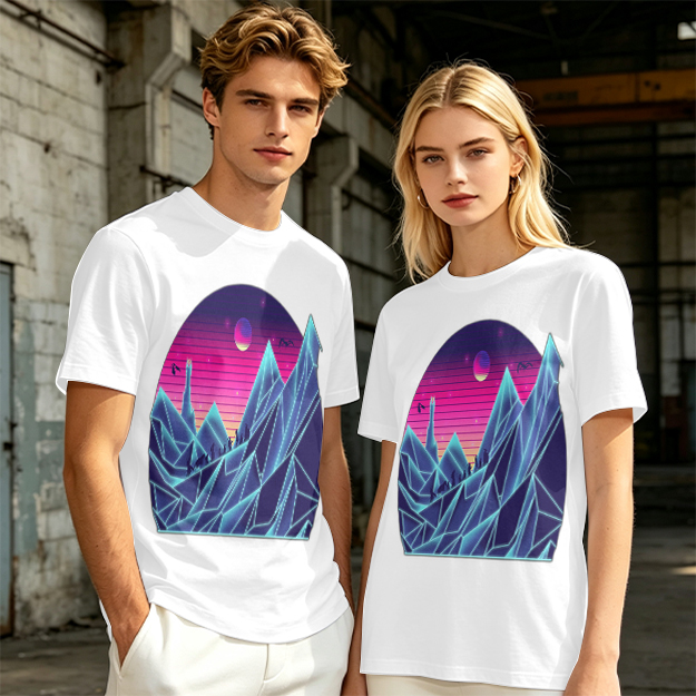 Olive T-Shirt With Synthwave Crystal Mountain Sunset Art