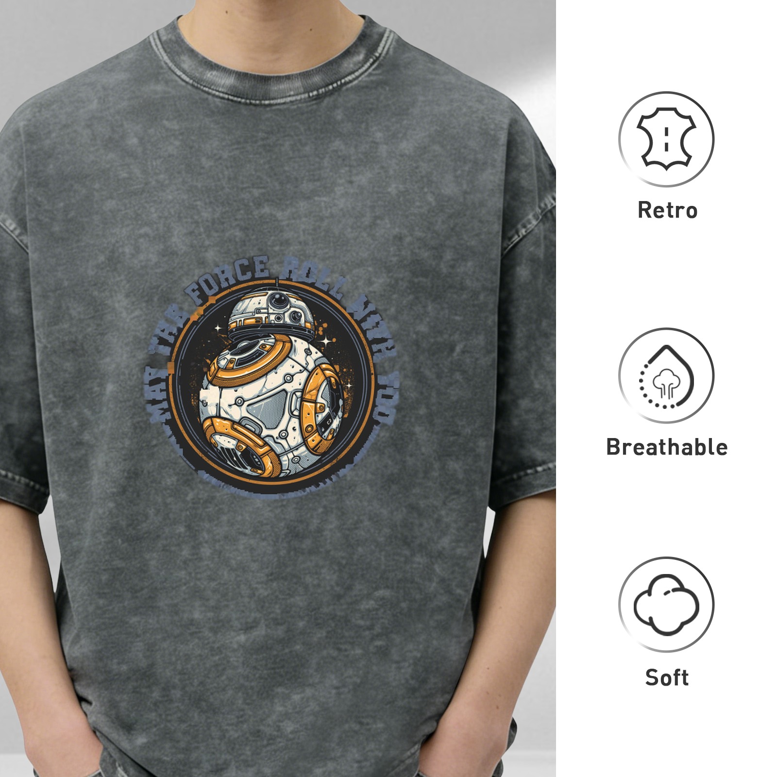 Star Wars BB-8 Droid Graphic Acid Wash Cotton T-Shirt