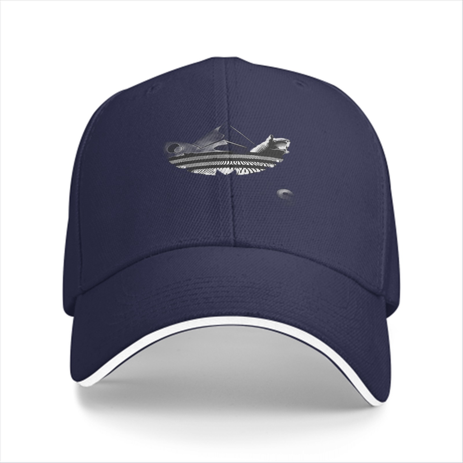 Black baseball cap with piano graphic print