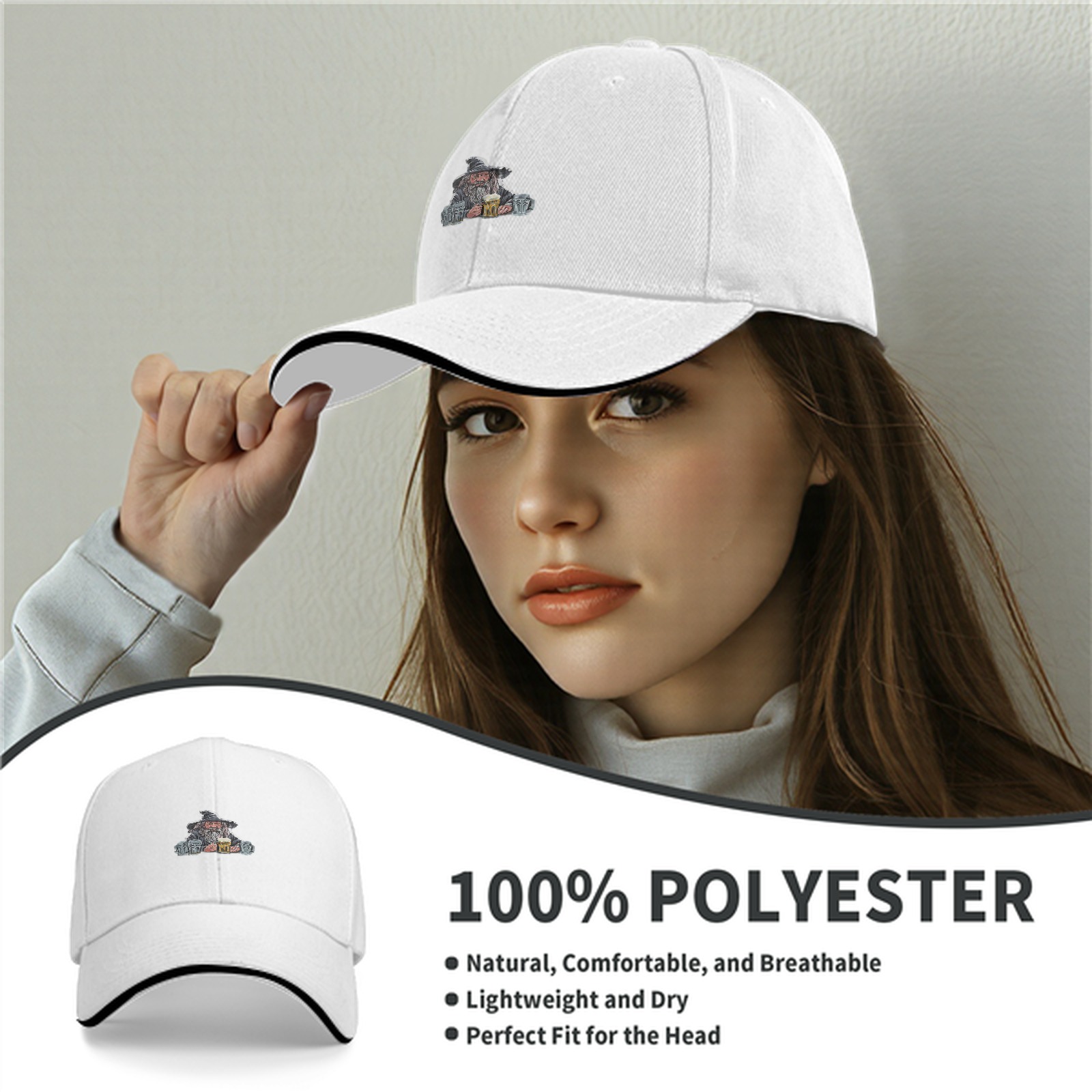 Black baseball cap with wizard holding beer mugs graphic