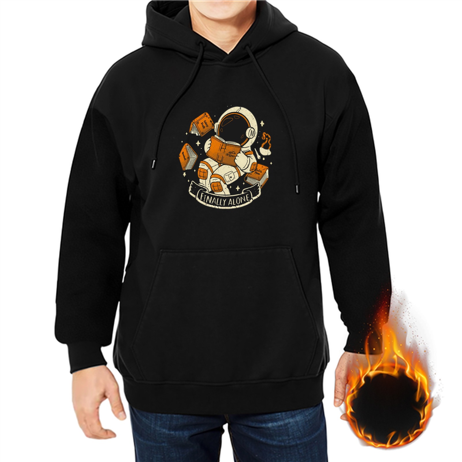 Astronaut Finally Alone Graphic Black Hoodie