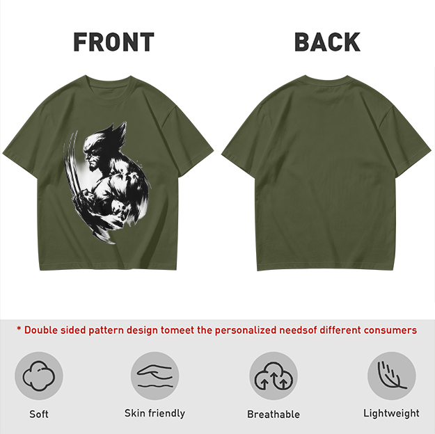 Olive T-shirt with Ink Style Wolverine Graphic Print
