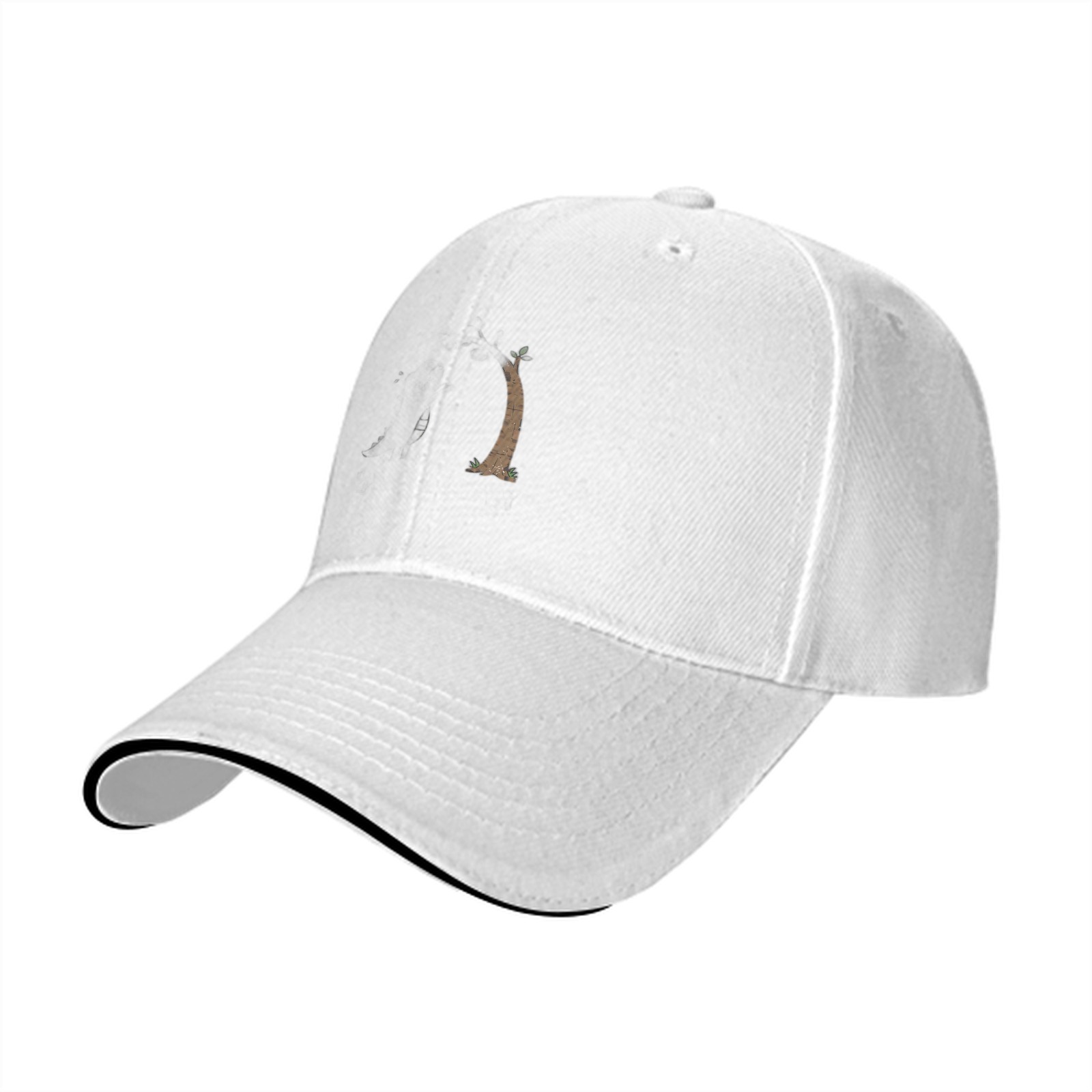 Black baseball cap with small stylized tree trunk graphic