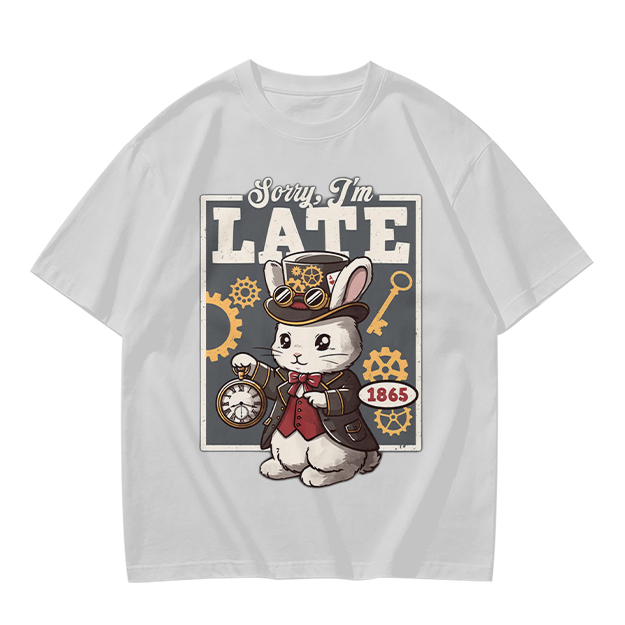 Sorry I'm Late Steampunk White Rabbit Graphic T-Shirt