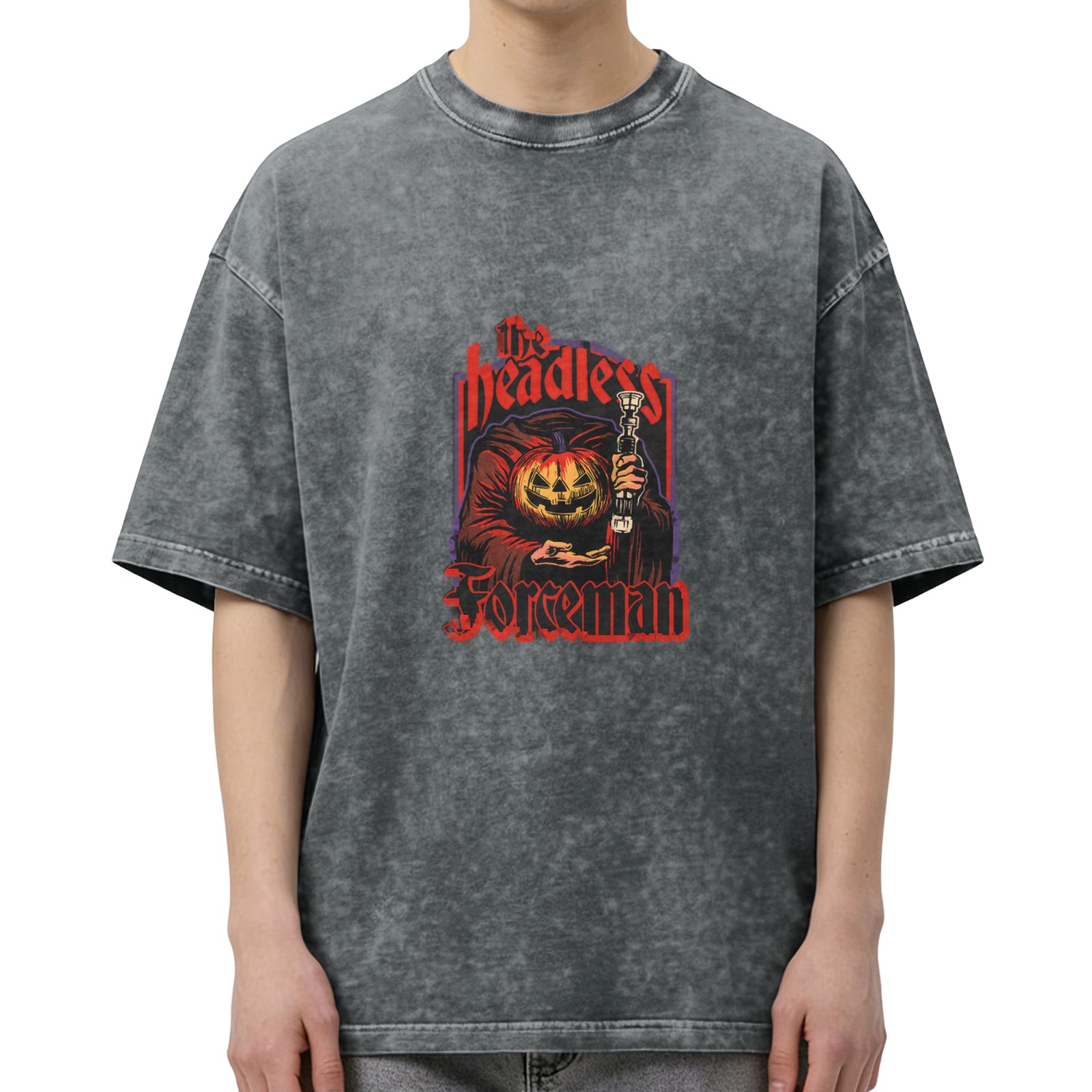 Headless Foreman Pumpkin Graphic Dark Wash T-Shirt