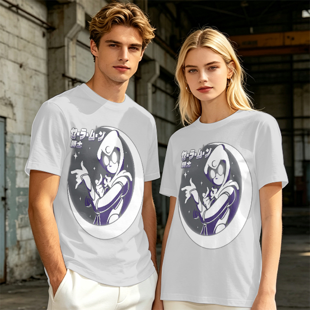 Olive T-shirt with Moon Warrior Anime Graphic Print