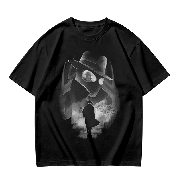 Olive T-Shirt With Noir Detective Silhouette Graphic Print