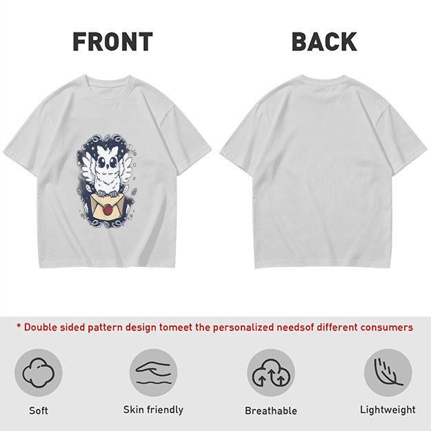 Owl with Envelope and Celestial Details Graphic T-Shirt