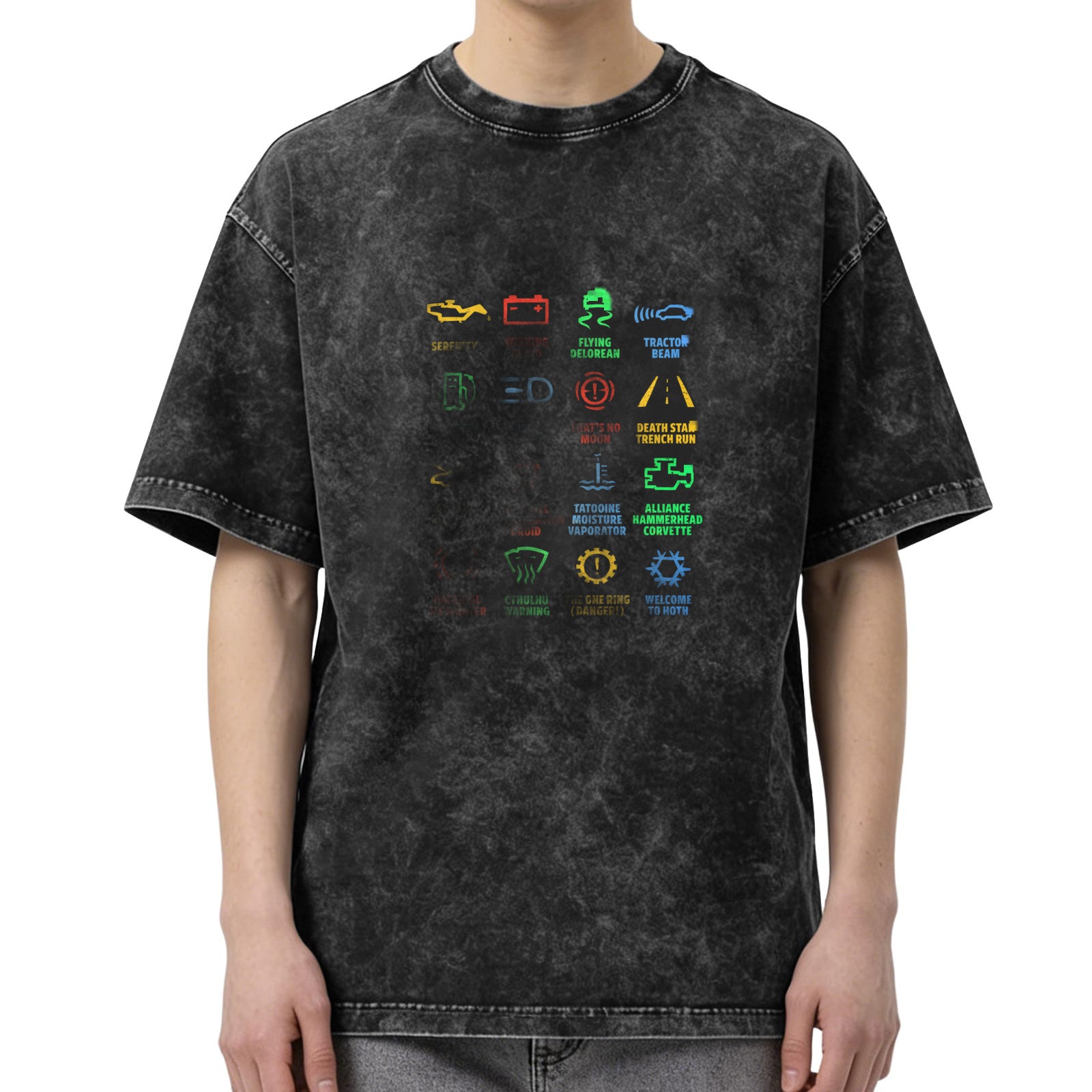 Star Wars Car Dashboard Warning Icons Graphic Acid Wash T-Shirt