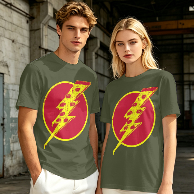 Olive T-Shirt With Pizza Lightning Bolt Graphic