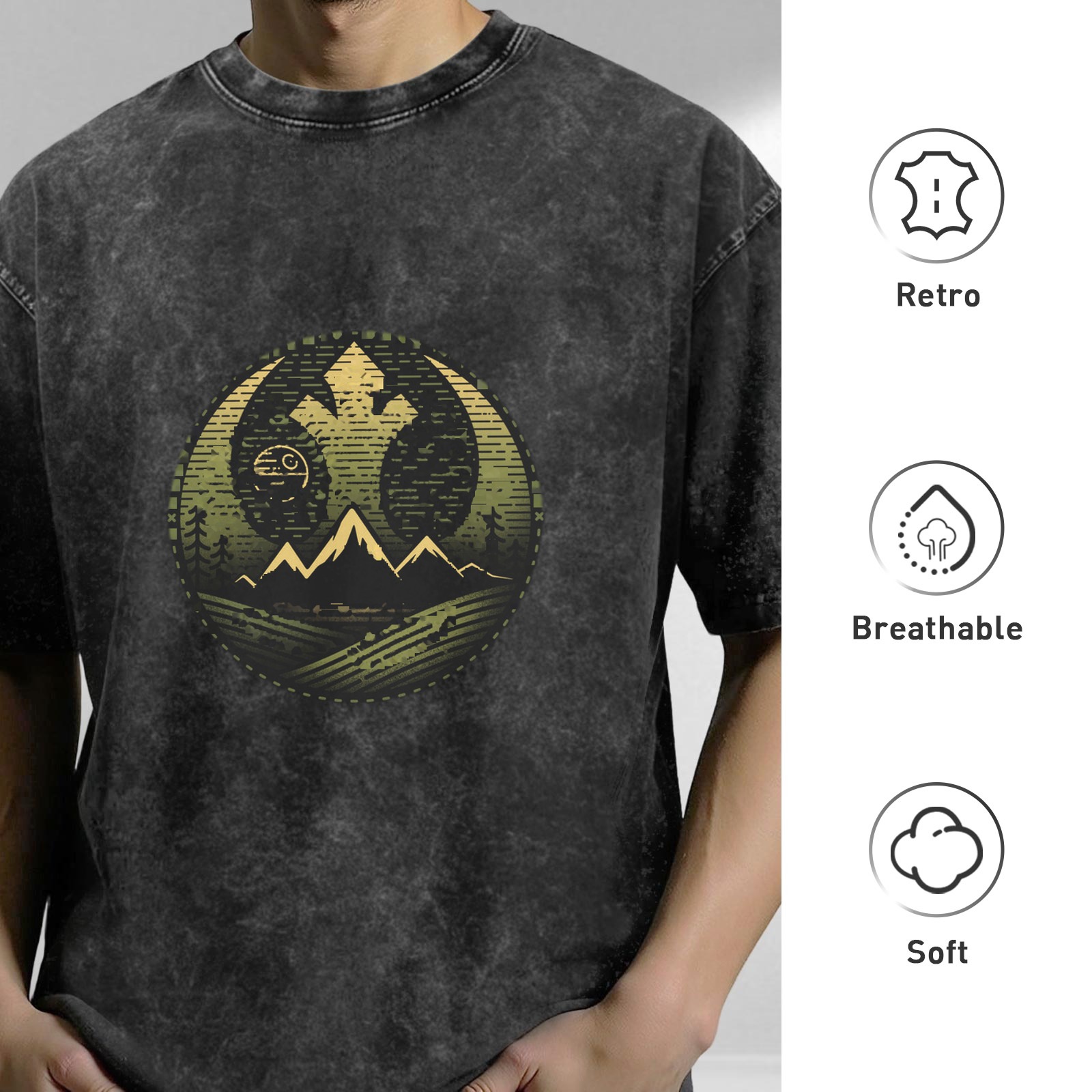 Star Wars Yin Yang Rebel Empire Mountain Graphic Acid Wash Oversized T-Shirt