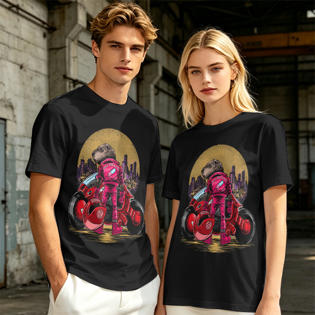 Olive T-Shirt With Capybara Biker And Futuristic City Print