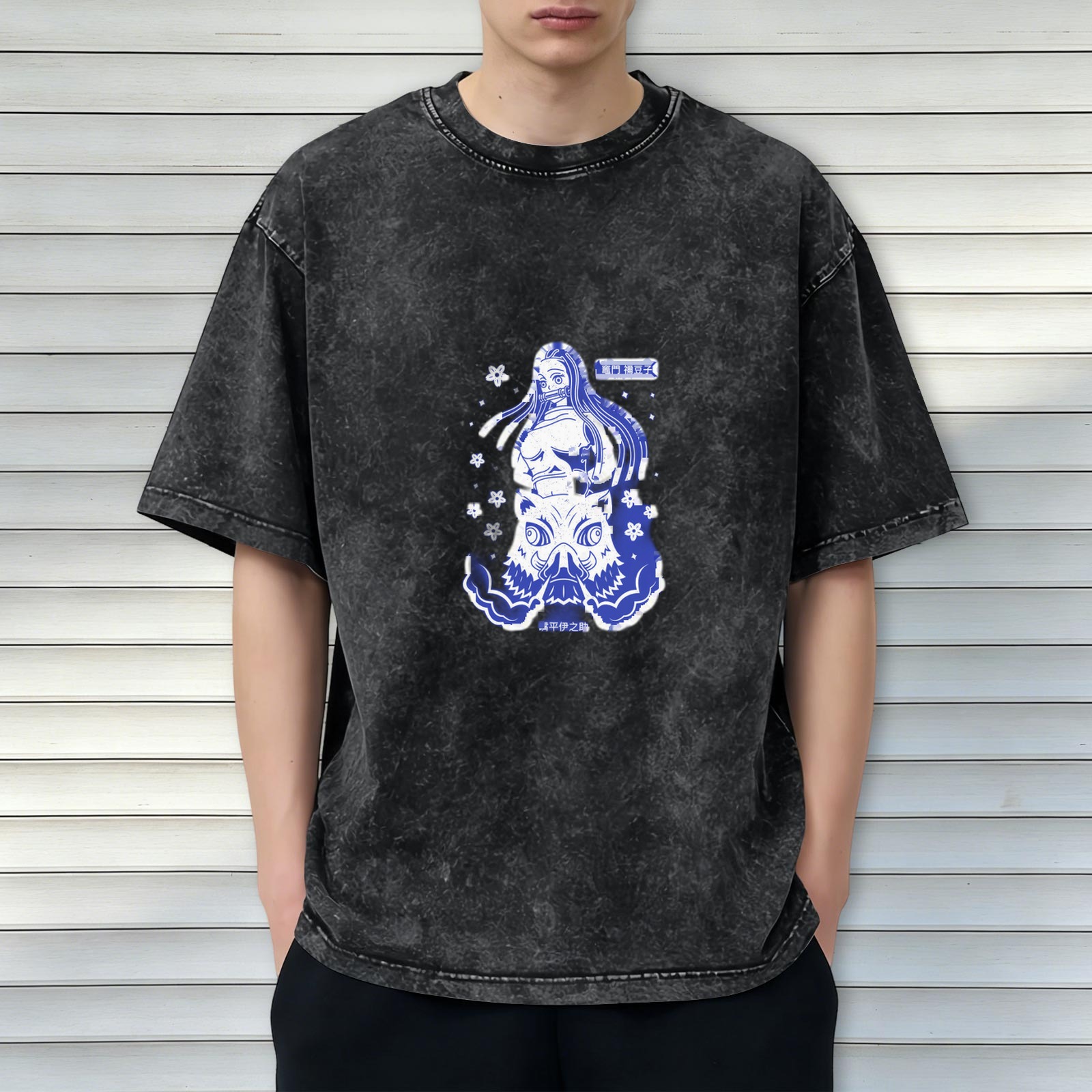 Anime Graphic Dark Wash Oversized T-Shirt