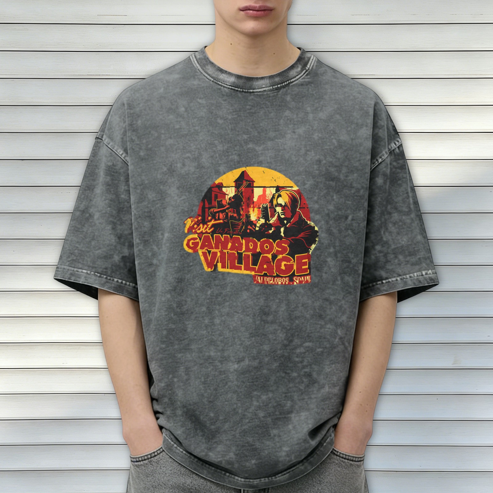 Visit Ganados Village Resident Evil Oversized Acid Wash T-Shirt