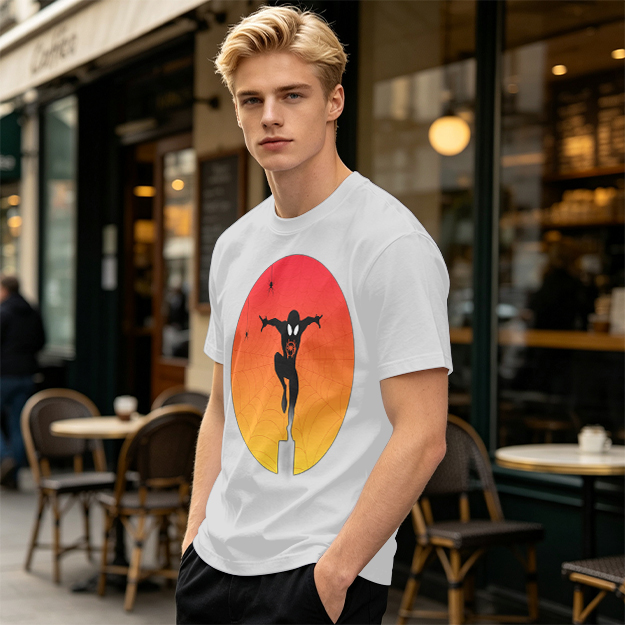 Olive T-Shirt with Spider-Man Silhouette Sunset Graphic