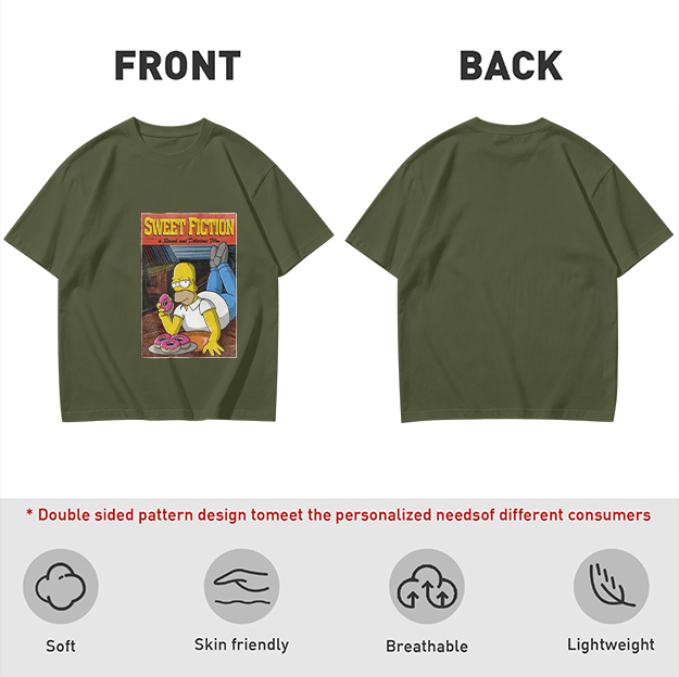 Olive T-Shirt with Homer Simpson Sweet Fiction Donut Print