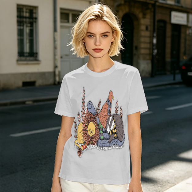 Olive Green T-Shirt With Whimsical Fantasy Creature Graphic Print