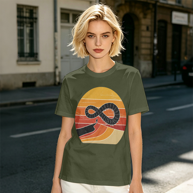Olive T-Shirt With Retro Sunset Infinity Worm Graphic