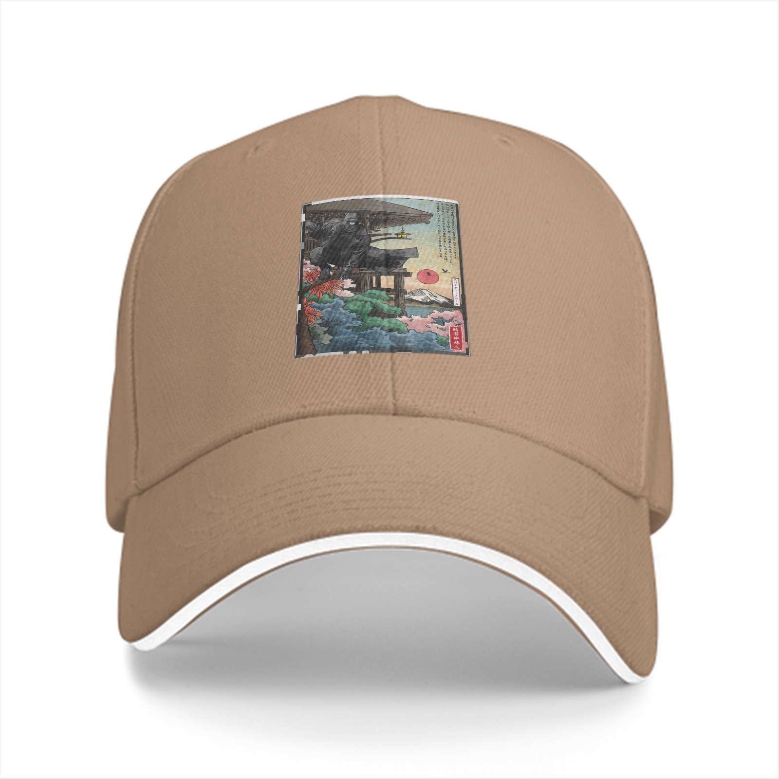 Black Baseball Cap with Japanese Ukiyo-e Style Art Print