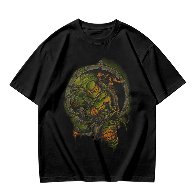Olive Green T-Shirt With Ninja Turtle Porthole Graphic