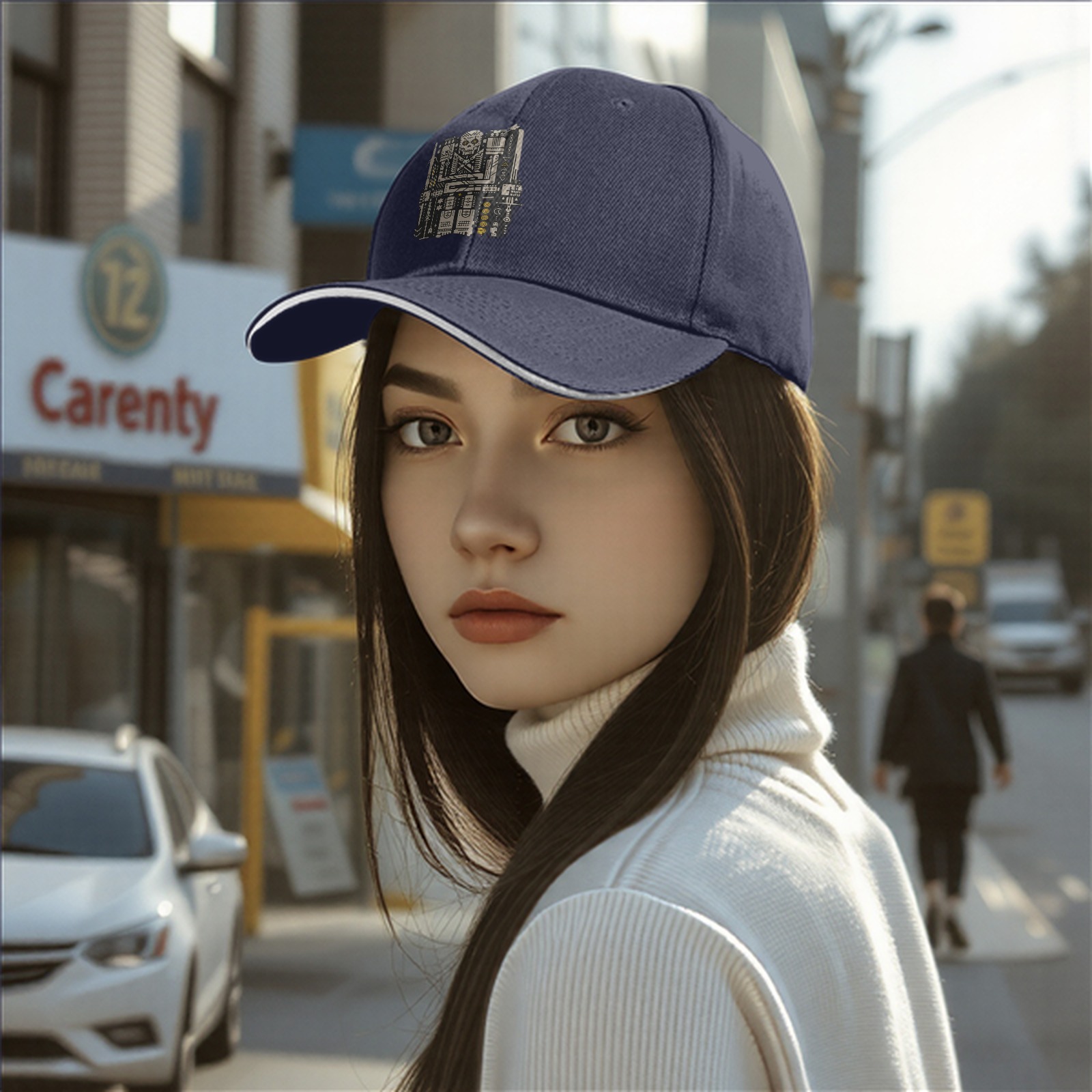 Black Baseball Cap With Cybernetic Skull Circuit Artwork