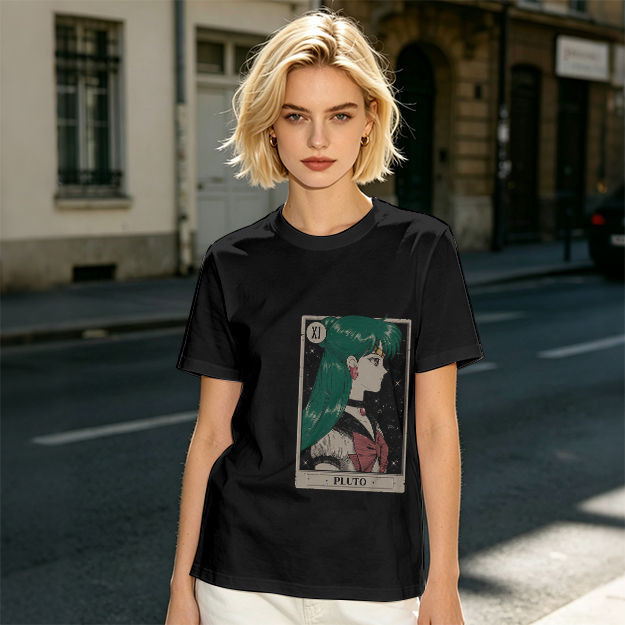 Olive T-Shirt with Sailor Pluto Tarot Card Print