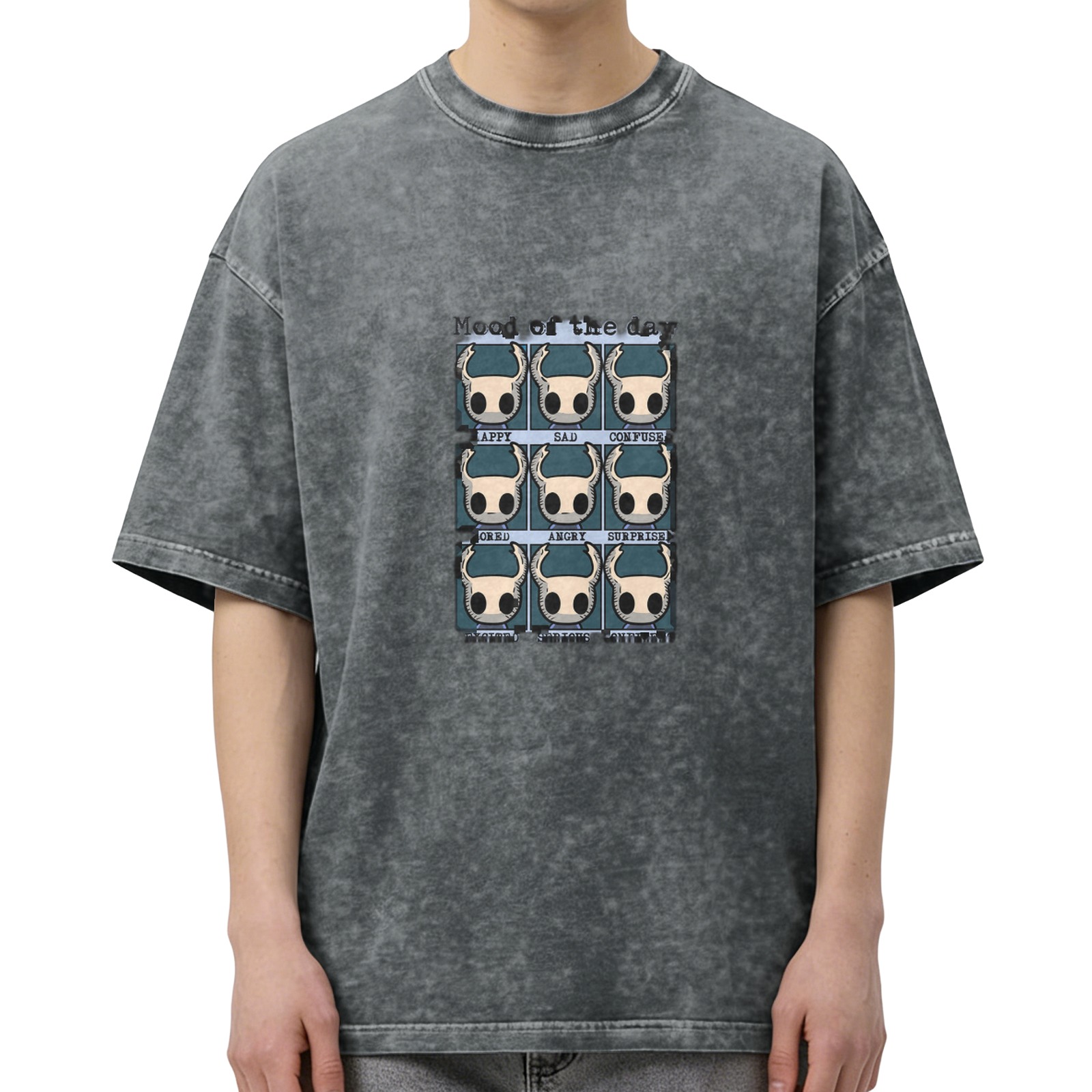 Hollow Knight Emotions Grid Stonewashed Black T-Shirt