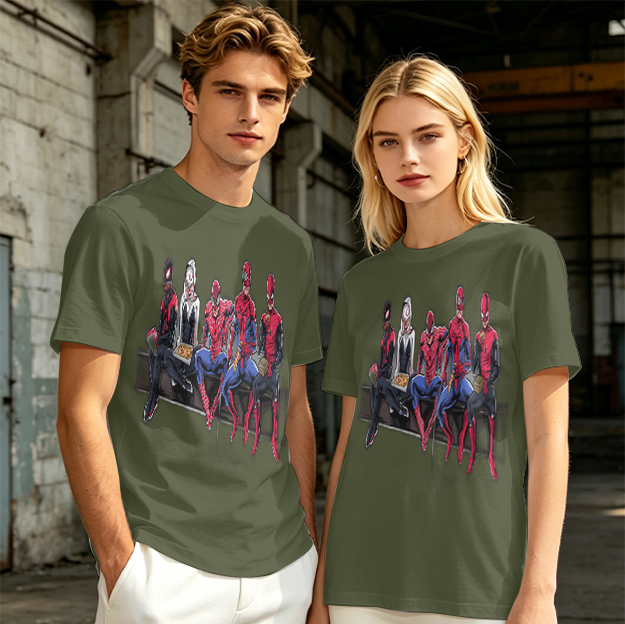 Olive T-Shirt With Spider-Verse Heroes Group Print