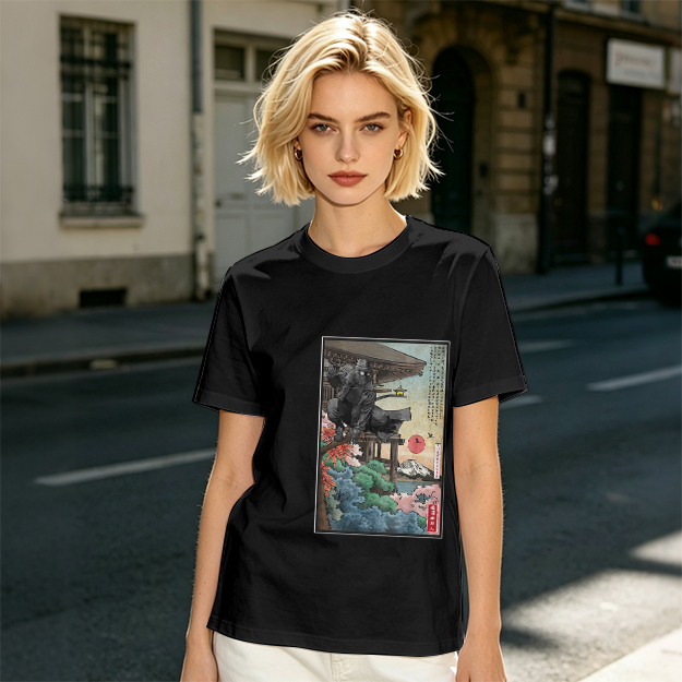 Olive T-Shirt with Ukiyo-e Style Samurai Warrior Print