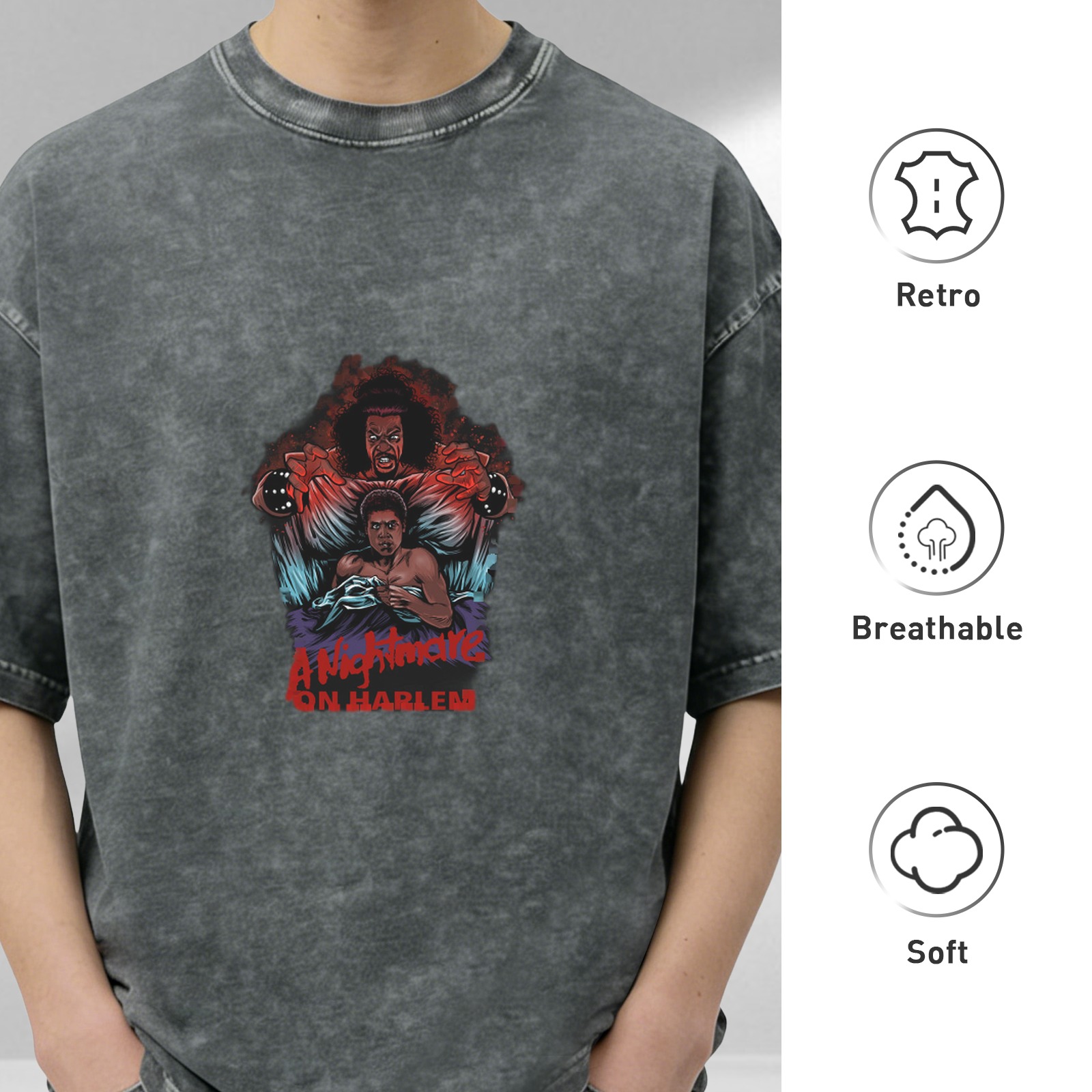 A Nightmare On Harlem Graphic Washed Black T-Shirt