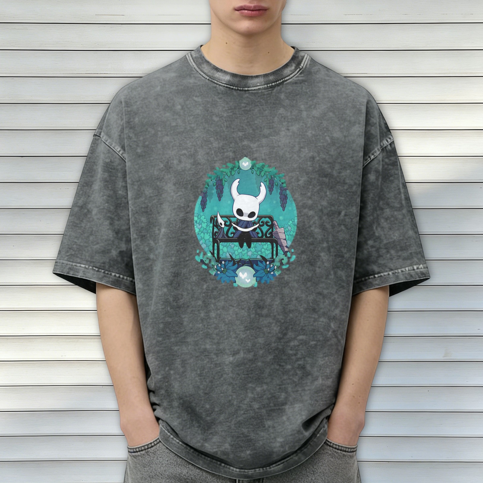 Hollow Knight Character Graphic Stonewashed Black T-Shirt