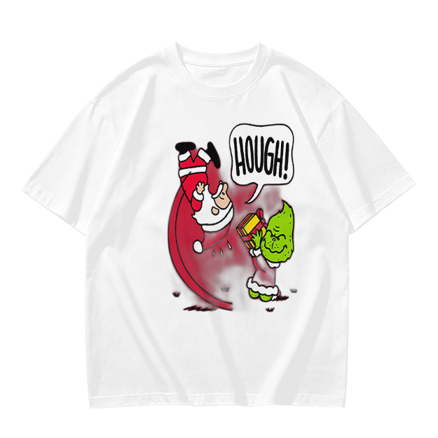Olive Christmas T-Shirt With Grinch Lifting Santa Claus Print