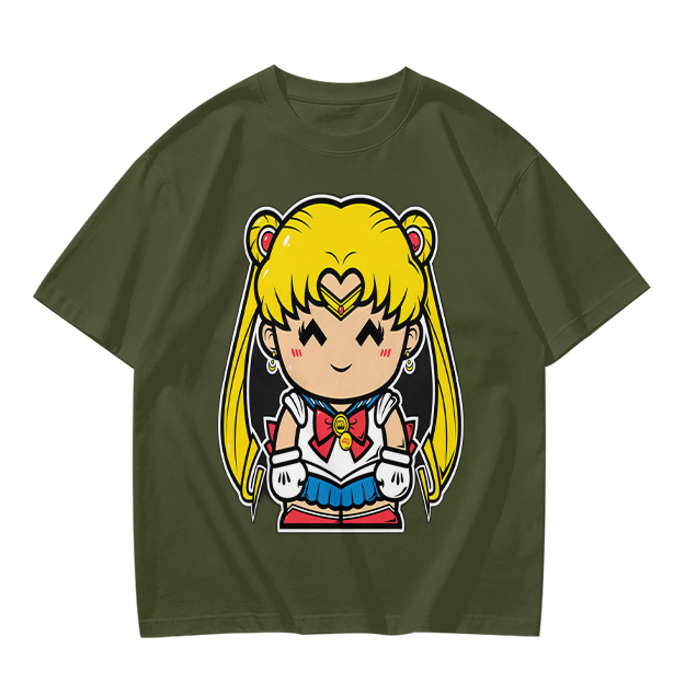 Olive T-shirt with Chibi Sailor Moon Graphic Print
