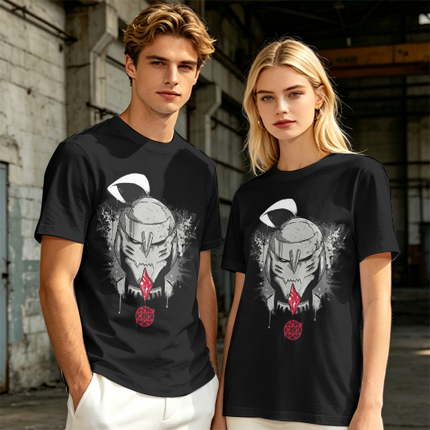 Olive T-shirt with Dark Fantasy Mechanical Skull Graphic Print