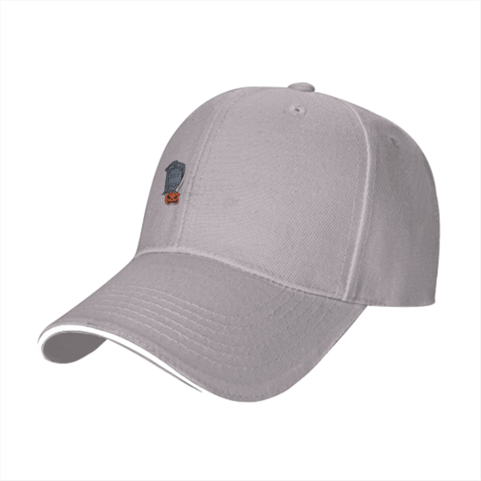 Black Baseball Cap with Halloween Tombstone and Jack-o'-lantern Graphic