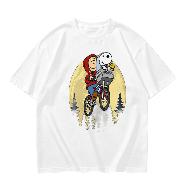 Snoopy and Charlie Brown Bicycle Moon Graphic T-Shirt